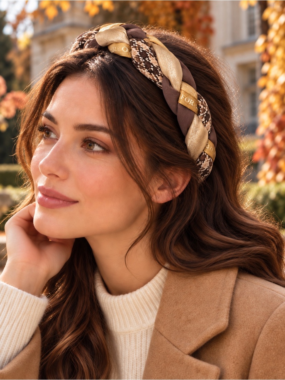 Brown Gold Braided Headband | Patterned Statement Hair Accessory